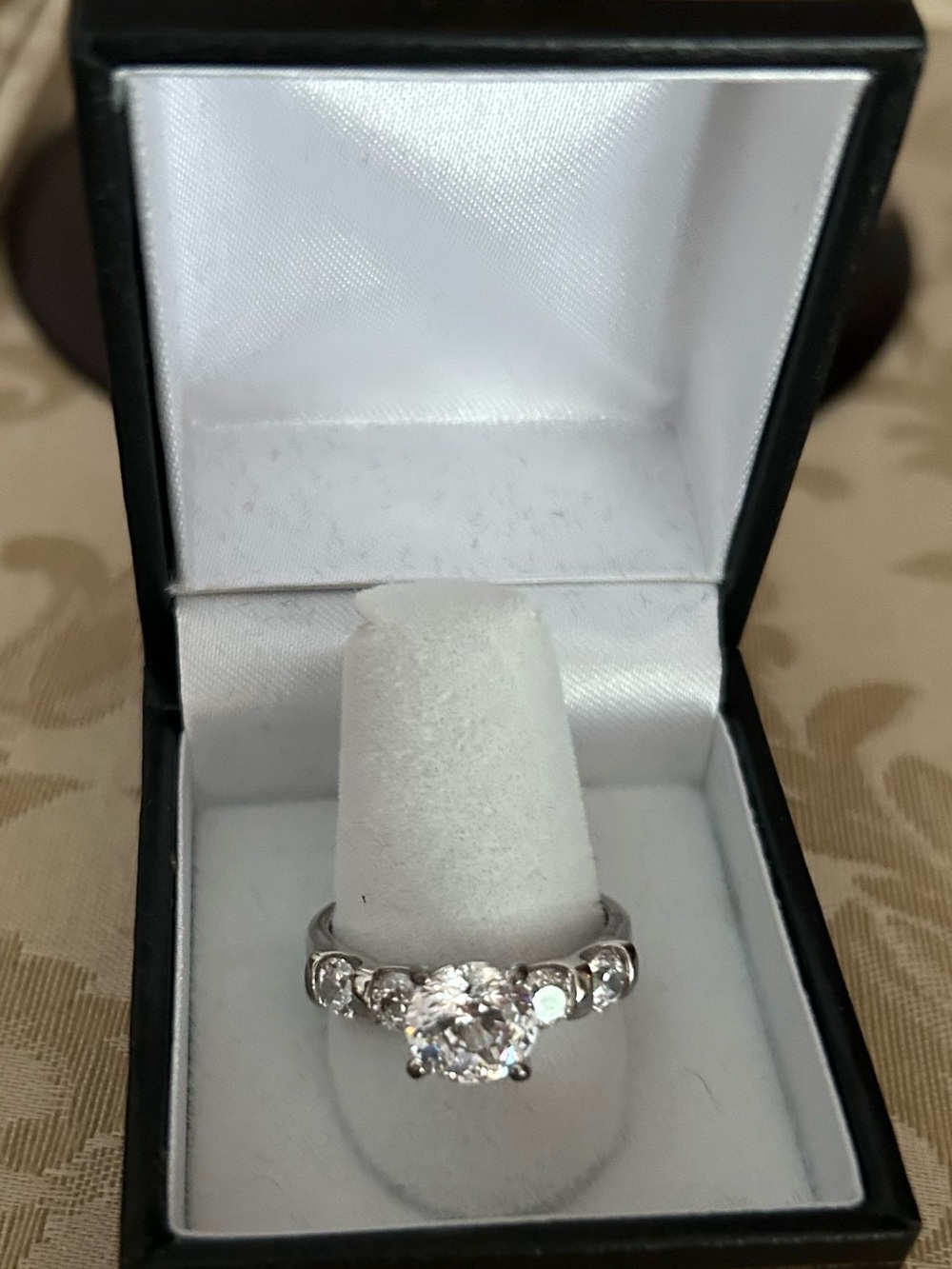 Classic White Cubic Zirconia Halo Engagement Ring - White